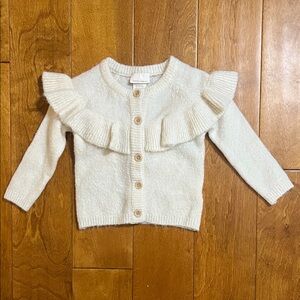 Laura Ashley Flounce Trimmed Knit Button Down Cardigan 12 Months Cream Soft